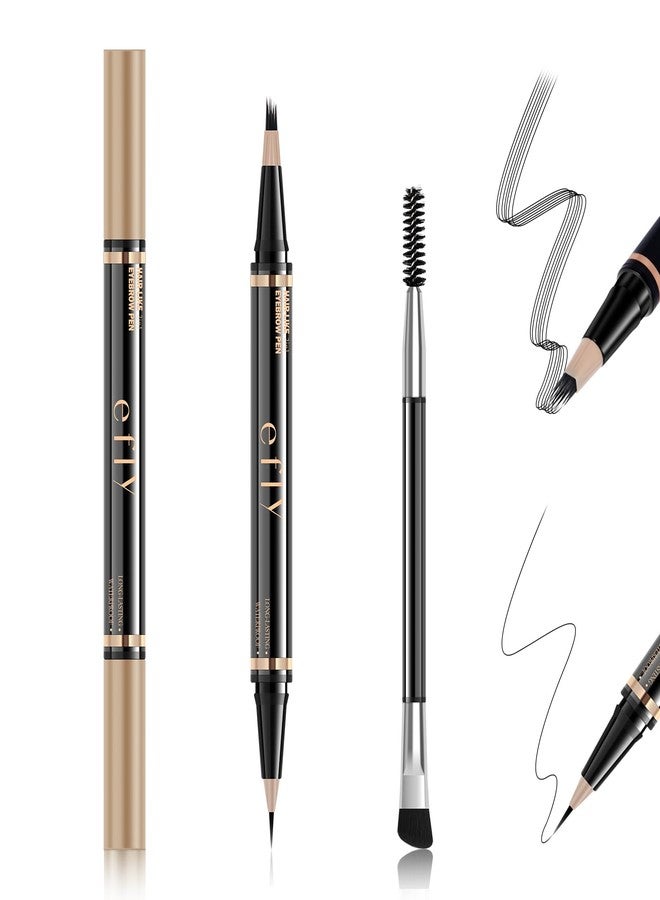 إي فلاي أقلام تحديد الحواجب للنساء، قلم تحديد الحواجب بتقنية الميكروبليدينغ، قلم حواجب سحري 2 في 1 برأسين مع فرشاة ثلاثية الأبعاد ودقيقة، لرسم حواجب طبيعية تشبه الشعر، يدوم طوال اليوم (بني داكن). - Image 1